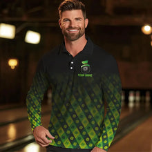 Load image into Gallery viewer, Black and Green Skull clover pattern Lucky Bowling shirts for men Custom Bowling Team league Jerseys NQS9339