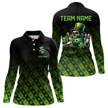 Load image into Gallery viewer, Black and Green Skull clover pattern Lucky Bowling shirts for Women Custom Bowling Team league Jerseys NQS9339