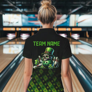 Black and Green Skull clover pattern Lucky Bowling shirts for Women Custom Bowling Team league Jerseys NQS9339