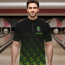 Load image into Gallery viewer, Black and Green Skull clover pattern Lucky Bowling shirts for men Custom Bowling Team league Jerseys NQS9339