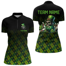 Load image into Gallery viewer, Black and Green Skull clover pattern Lucky Bowling shirts for Women Custom Bowling Team league Jerseys NQS9339