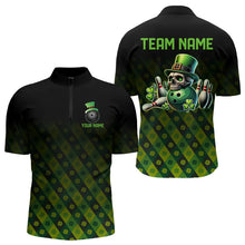 Load image into Gallery viewer, Black and Green Skull clover pattern Lucky Bowling shirts for men Custom Bowling Team league Jerseys NQS9339