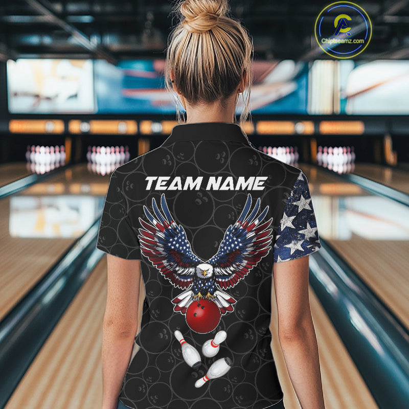 American Flag Eagle Bowling shirts for Women Custom patriotic team bowling jerseys, gift for bowlers NQS11406