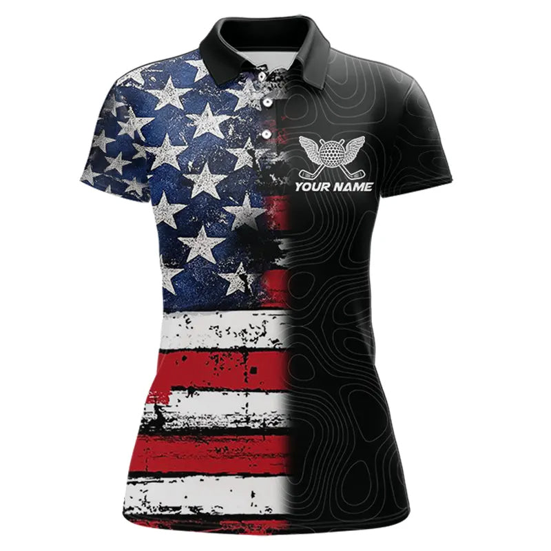 American Flag Eagle Womens Golf Polo Shirts Custom patriotic golf shirts for ladies golf apparel NQS11407