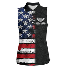 Load image into Gallery viewer, American Flag Eagle ladies sleeveless golf tops Custom patriotic golf shirts for ladies golf apparel NQS11407