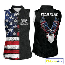 Load image into Gallery viewer, American Flag Eagle ladies sleeveless golf tops Custom patriotic golf shirts for ladies golf apparel NQS11407