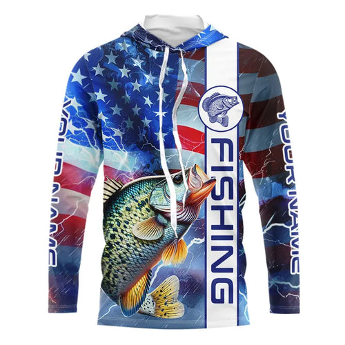 American flag Crappie lingtning Long Sleeve Fishing Shirts custom Patriotic Crappie fishing jerseys NQS9472