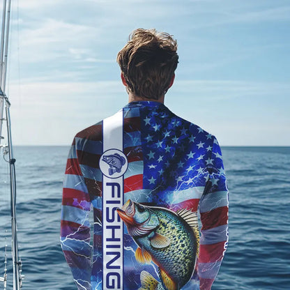 American flag Crappie lingtning Long Sleeve Fishing Shirts custom Patriotic Crappie fishing jerseys NQS9472