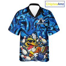Load image into Gallery viewer, Funny Duck Bowling Hawaiian Shirts Custom Blue graffiti pattern Team Bowling Jerseys NQS11603