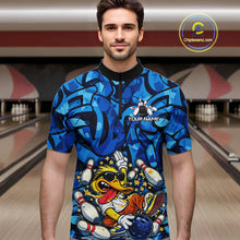 Load image into Gallery viewer, Funny Duck Bowling Polo, 1/4 Zip Shirts for Men Custom Blue graffiti pattern Team Bowling Jerseys NQS11603