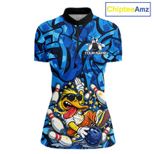 Load image into Gallery viewer, Funny Duck Bowling Polo, 1/4 Zip Shirts for Women Custom Blue graffiti pattern Team Bowling Jerseys NQS11603