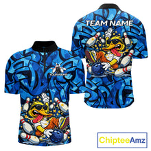 Load image into Gallery viewer, Funny Duck Bowling Polo, 1/4 Zip Shirts for Men Custom Blue graffiti pattern Team Bowling Jerseys NQS11603