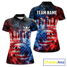 Load image into Gallery viewer, Smoke American Flag Bowling ball &amp; pins Bowling Shirts for Women Custom patriotic Team Bowling Jersey NQS11606