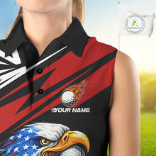 Load image into Gallery viewer, Custom Black and Red Camo American Flag Eagle Sleeveless Golf Polo shirt, patriotic ladies golf tops NQS11608