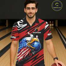 Load image into Gallery viewer, Custom Black and Red Camo American Flag Eagle Button-up Bowling shirts, patriotic bowling team shirts NQS11609