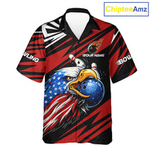 Load image into Gallery viewer, Custom Black and Red Camo American Flag Eagle Button-up Bowling shirts, patriotic bowling team shirts NQS11609