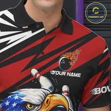 Load image into Gallery viewer, Custom Black and Red Camo American Flag Eagle Bowling shirts for men, patriotic bowling team shirts NQS11609
