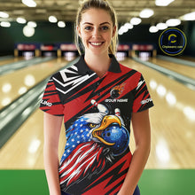 Load image into Gallery viewer, Custom Black and Red Camo American Flag Eagle Bowling shirts for Women, patriotic bowling team shirts NQS11609