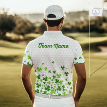 Load image into Gallery viewer, Custom Green shamrock pattern White Golf Polo shirts for men, St Patrick's day team mens golf wears NQS11610
