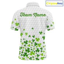 Load image into Gallery viewer, Custom Green shamrock pattern White Golf Polo shirts for men, St Patrick's day team mens golf wears NQS11610