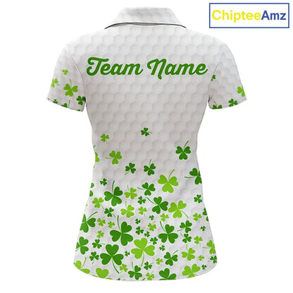 Custom Green shamrock pattern matching golf shirt for couples custom St. Patrick's day golf outfit NQS11610