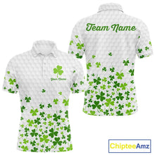 Load image into Gallery viewer, Custom Green shamrock pattern White Golf Polo shirts for men, St Patrick's day team mens golf wears NQS11610