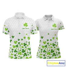 Load image into Gallery viewer, Custom Green shamrock pattern matching golf shirt for couples custom St. Patrick's day golf outfit NQS11610