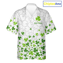 Load image into Gallery viewer, Custom Green shamrock pattern White Camo Button-up Bowling shirts St Patrick's day team bowling shirt NQS11611
