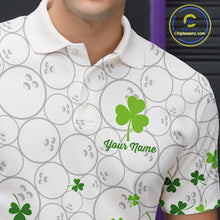 Load image into Gallery viewer, Custom Green shamrock pattern White Camo Bowling shirts for men, St Patrick's day team bowling shirts NQS11611