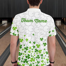 Load image into Gallery viewer, Custom Green shamrock pattern White Camo Bowling shirts for men, St Patrick's day team bowling shirts NQS11611
