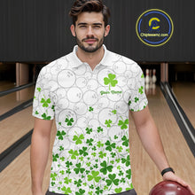 Load image into Gallery viewer, Custom Green shamrock pattern White Camo Bowling shirts for men, St Patrick's day team bowling shirts NQS11611