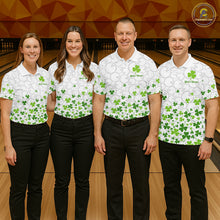 Load image into Gallery viewer, Custom Green shamrock pattern White Camo Bowling shirts for men, St Patrick's day team bowling shirts NQS11611