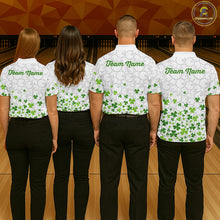 Load image into Gallery viewer, Custom Green shamrock pattern White Camo Bowling shirts for men, St Patrick's day team bowling shirts NQS11611