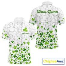 Load image into Gallery viewer, Custom Green shamrock pattern White Camo Bowling shirts for men, St Patrick's day team bowling shirts NQS11611