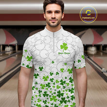 Load image into Gallery viewer, Custom Green shamrock pattern White Camo Bowling shirts for men, St Patrick's day team bowling shirts NQS11611