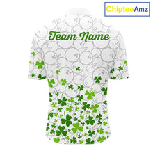 Load image into Gallery viewer, Custom Green shamrock pattern White Camo Bowling shirts for men, St Patrick's day team bowling shirts NQS11611