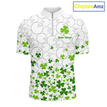 Load image into Gallery viewer, Custom Green shamrock pattern White Camo Bowling shirts for men, St Patrick's day team bowling shirts NQS11611