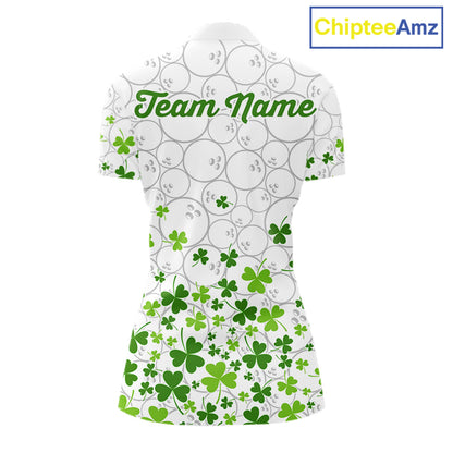Custom Green shamrock pattern White Camo Bowling shirts for Women St Patrick's day team bowling shirt NQS11611