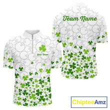 Load image into Gallery viewer, Custom Green shamrock pattern White Camo Bowling shirts for men, St Patrick's day team bowling shirts NQS11611