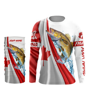 Canadian flag patriotic Walleye fishing Custom Name 3D Fishing Shirts UV Protection Gift For Fisherman NQS5171