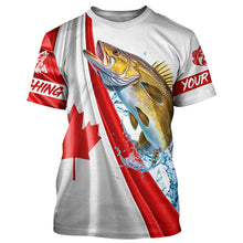 Load image into Gallery viewer, Canadian flag patriotic Walleye fishing Custom Name 3D Fishing Shirts UV Protection Gift For Fisherman NQS5171