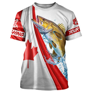 Canadian flag patriotic Walleye fishing Custom Name 3D Fishing Shirts UV Protection Gift For Fisherman NQS5171