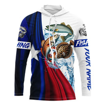 Load image into Gallery viewer, Texas slam flag patriotic redfish, trout, flounder fishing Custom Name 3D UV Protection Fishing Shirts NQS5172