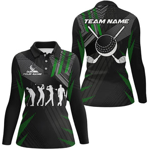 Womens golf polos shirts custom black and green golf clubs, team golf attire for ladies NQS7429