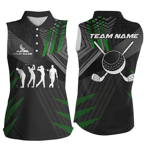 Womens sleeveless polo shirt custom black and green golf clubs, team golf attire for ladies NQS7429