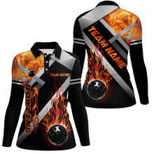 Load image into Gallery viewer, Women bowling polo shirts Custom Black bowling ball Flame Bowling Team Jerseys, gift for Bowlers NQS7432