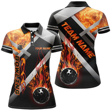 Load image into Gallery viewer, Women bowling polo shirts Custom Black bowling ball Flame Bowling Team Jerseys, gift for Bowlers NQS7432