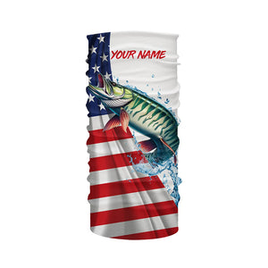 American flag patriotic Musky fishing Custom Name UV Protection long sleeve Fishing Shirts for men NQS5416