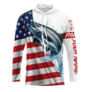 American flag patriotic Chinook salmon fishing Custom UV Protection long sleeve Fishing Shirts for men NQS5417