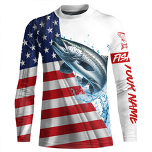 Load image into Gallery viewer, American flag patriotic Chinook salmon fishing Custom UV Protection long sleeve Fishing Shirts for men NQS5417